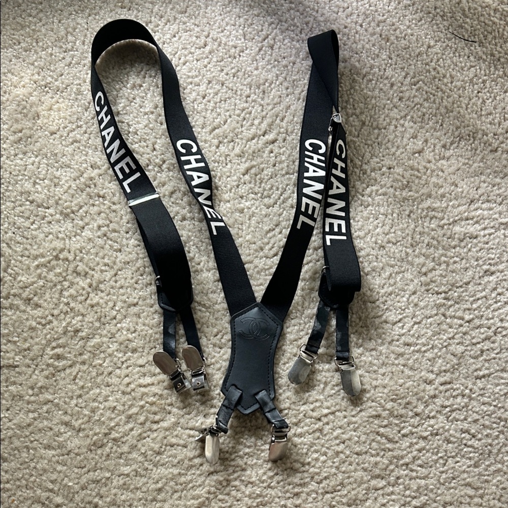 CHANEL Black and White Logo Suspenders
